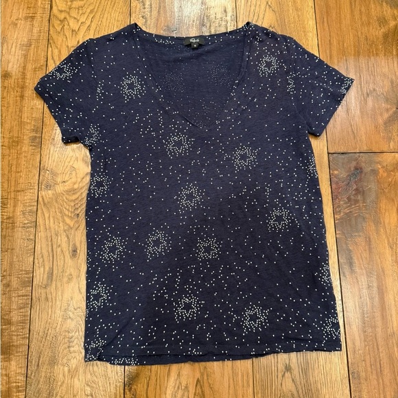 Rails Cara Navy Stella V-neck T Shirt Stars Print Burnout Navy Size XS - Picture 2 of 5